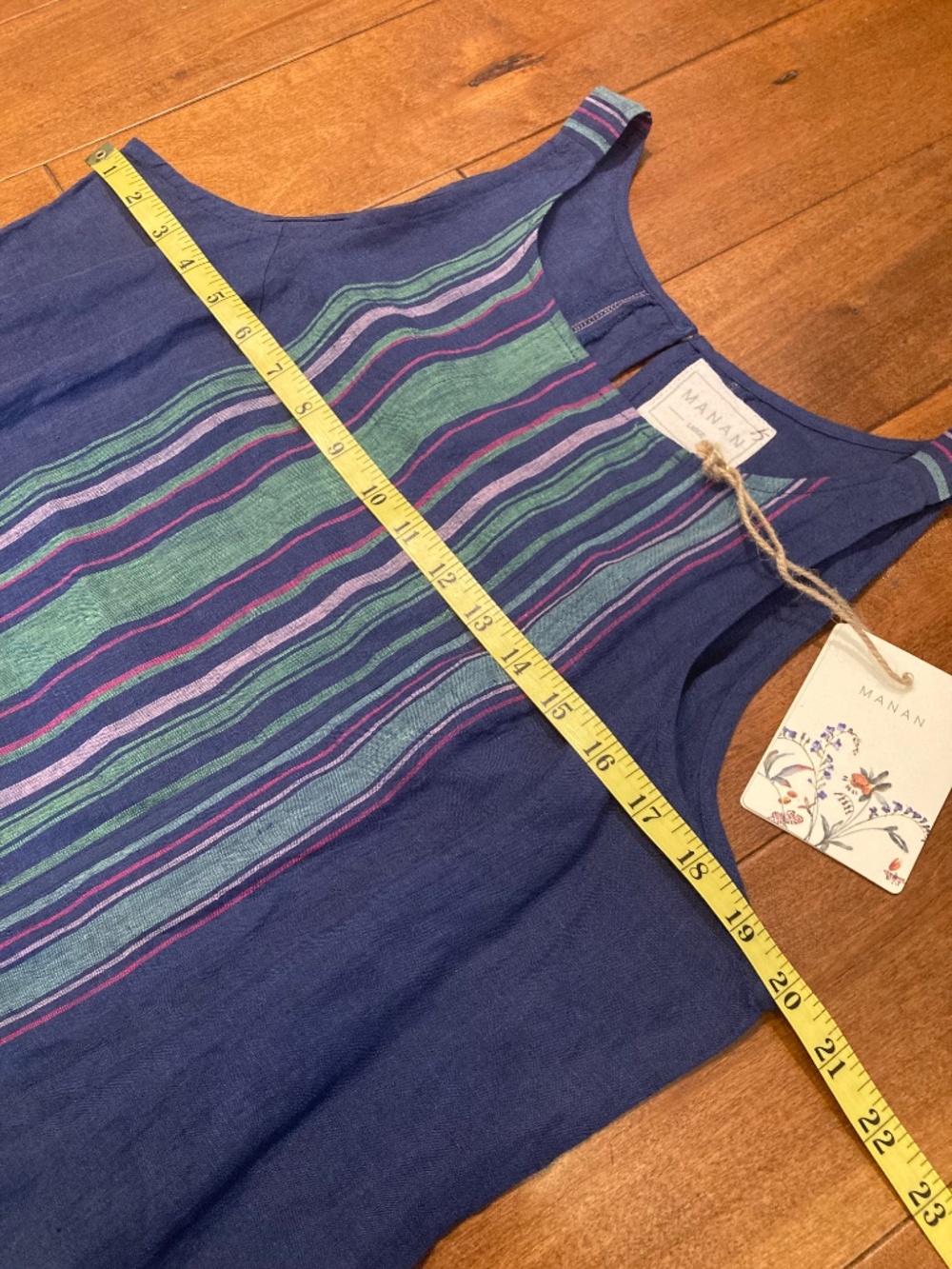 Manan 100% linen sleeveless indigo dress - Picture 9 of 11